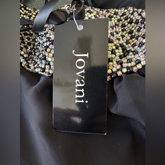 Jovani Black Chiffon One Shoulder Jewel Strap Ruched Bust Back Cut Out Size 2 - Picture 4 of 4